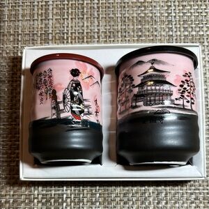 Pink and Black Japanese Tea Cups